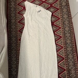 Zara Cream One Shoulder Lace Dress